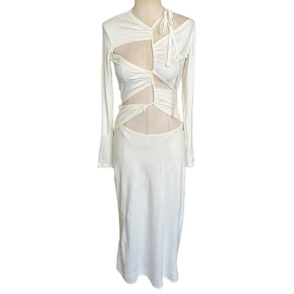 NWT Sid Neigum Italian Knit Tension Cut Out Midi Dress in Cream - Picture 3 of 12